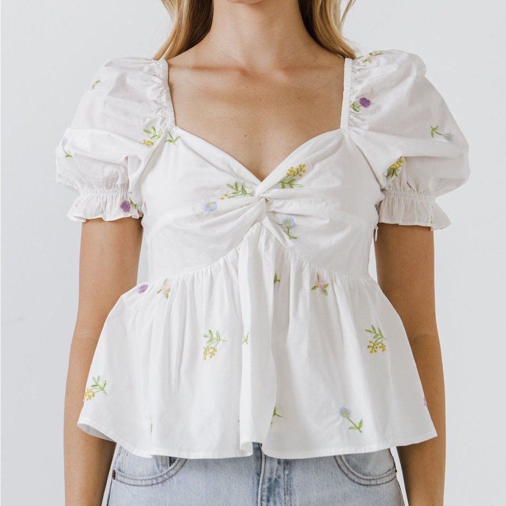 English Factory Multi Floral White Embroidery Top